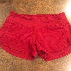 Lululemon red speed up shorts size 4